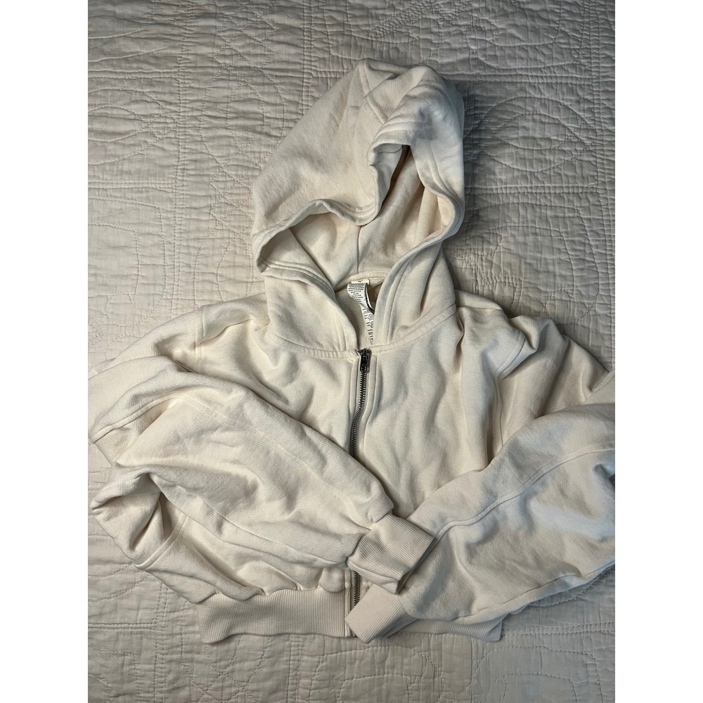 Alo Yoga Hype Full Zip Hoodie Ivory Cream Cropped Sweatshirt Womens Small S